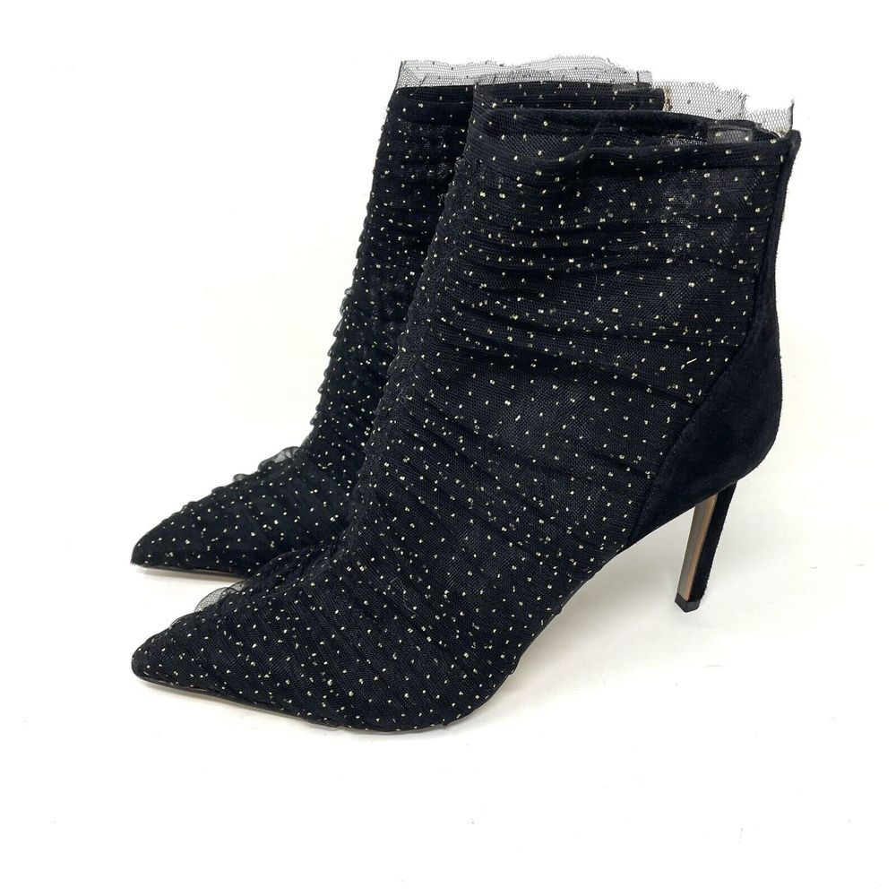 Sam Edelman Booties Women's Size 9M Farren Black/Gold Tulle Taffeta Ankle Boots